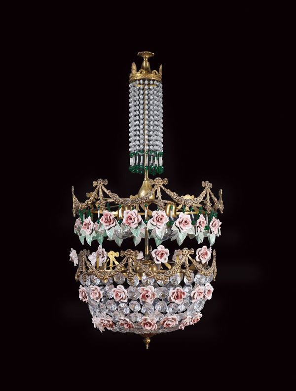 Lampadario a in bronzo dorato