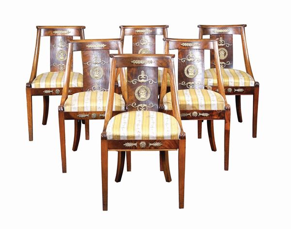 Six mahogany Empire style chairs  (France, 20th century)  - Auction Auction 34 - Colasanti Casa d'Aste