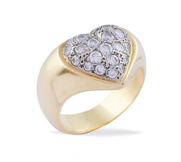Anello a cuore in oro giallo e bianco 18kt