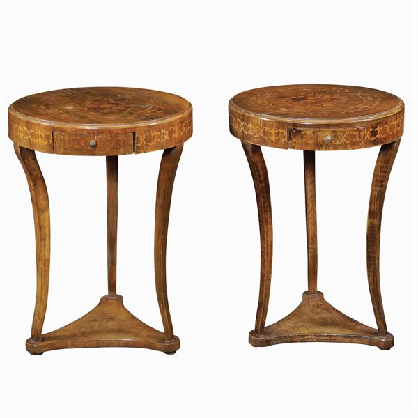 A pair of walnut gueridon