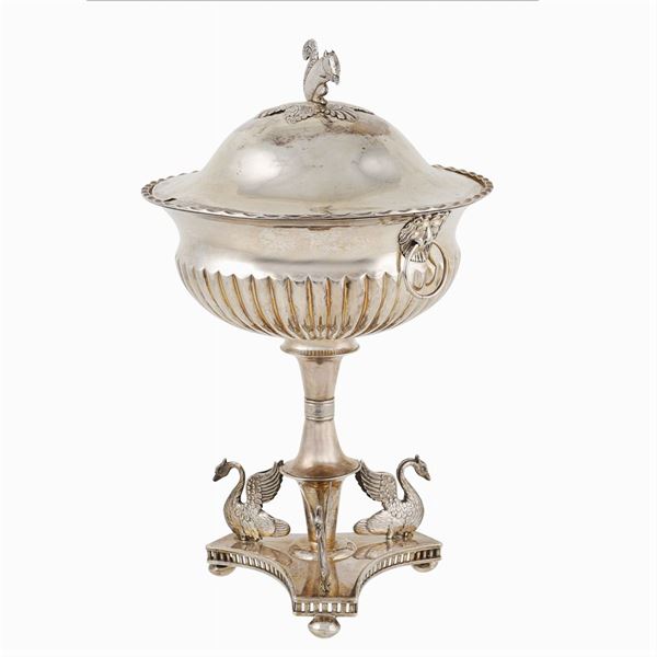A silver sugar bowl