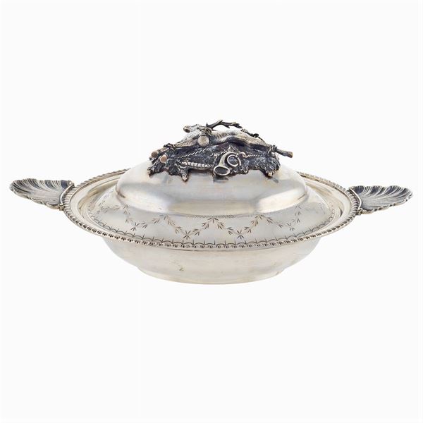 An oval silver tureen