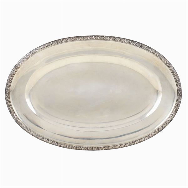 An oval silver tray