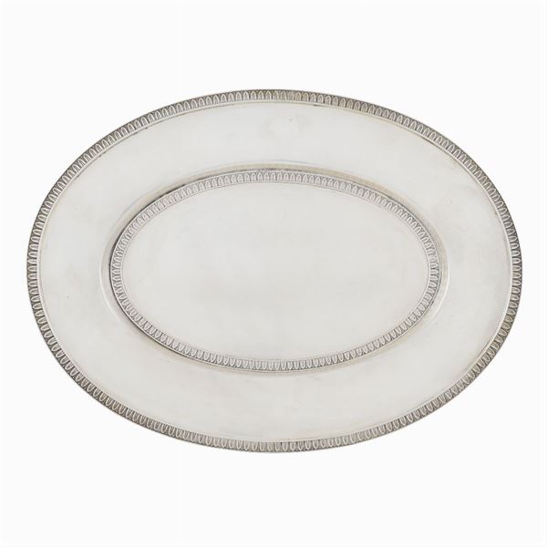 An oval silver tray