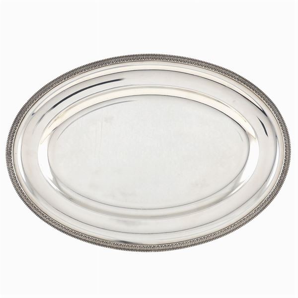 An oval silver tray
