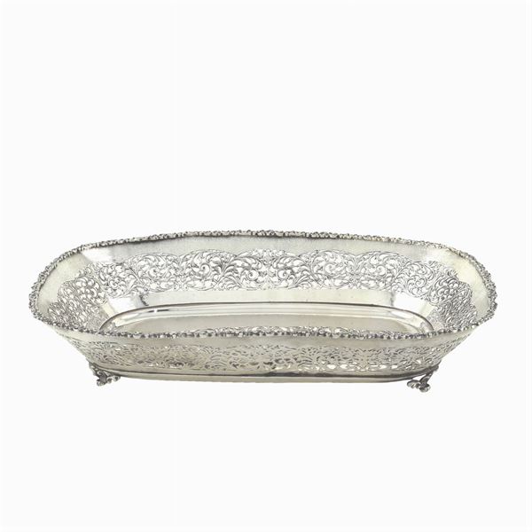 A silver centerpiece basket
