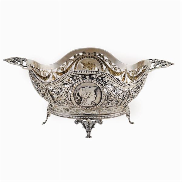 A silver oval basket