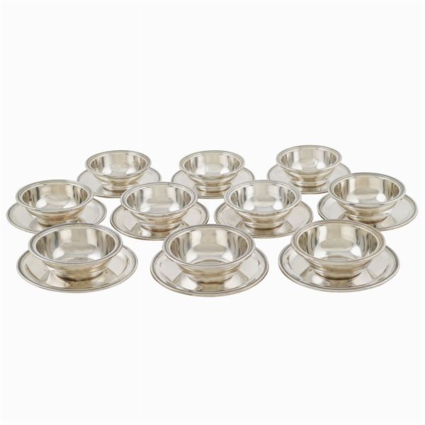 Set di 10 coppe con piattini in argento  (Alessandria, XX Sec.)  - Asta GIOIELLI E OROLOGI  - Colasanti Casa d'Aste