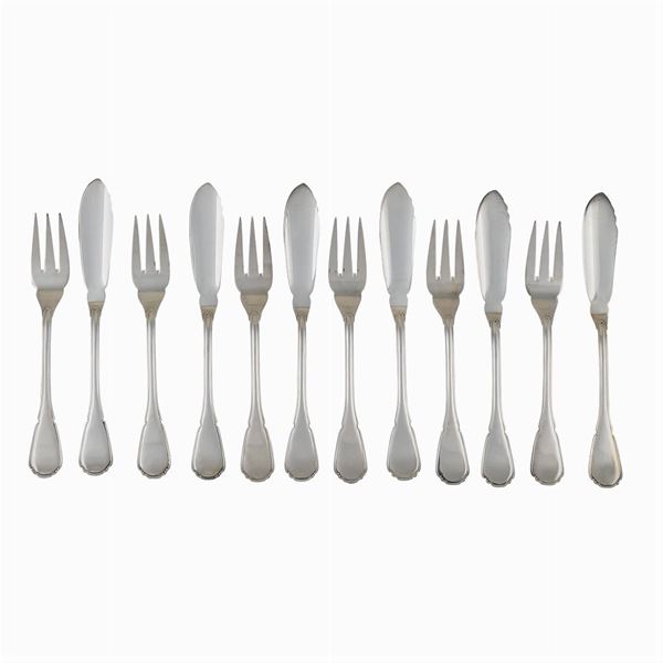 A Sambonet fish cutlery set (24)  (20th century)  - Auction Fine jewels and watches, silver and coptic textile fragments - Colasanti Casa d'Aste