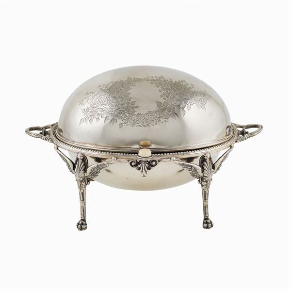 Portavivande con coperchio girevole in metallo argentato con coperchio girevole