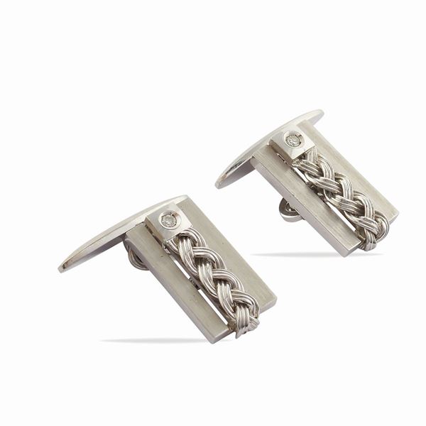 A pair of 18kt white satin gold cufflinks  (1950/60s)  - Auction Fine jewels and watches, silver and coptic textile fragments - Colasanti Casa d'Aste