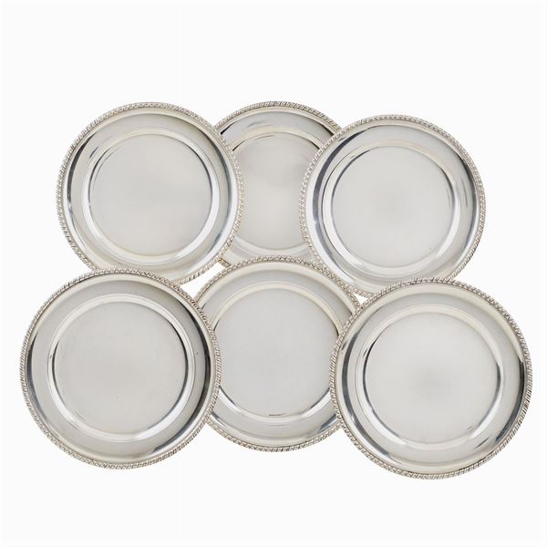 Set di sei piatti da desset in argento