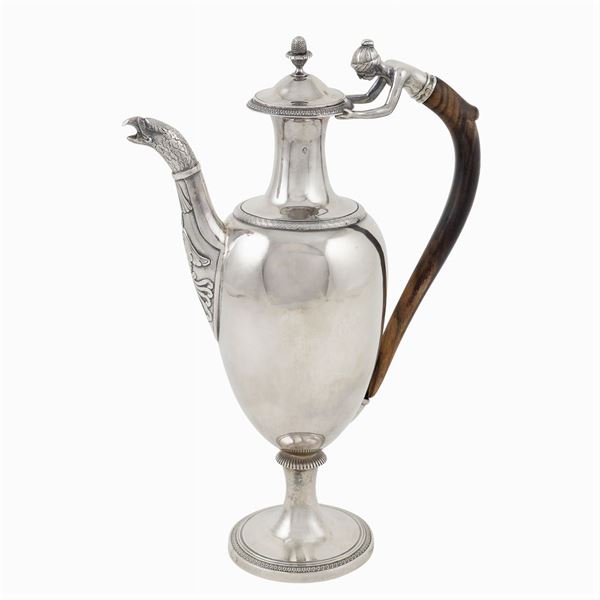 A silver coffeepot