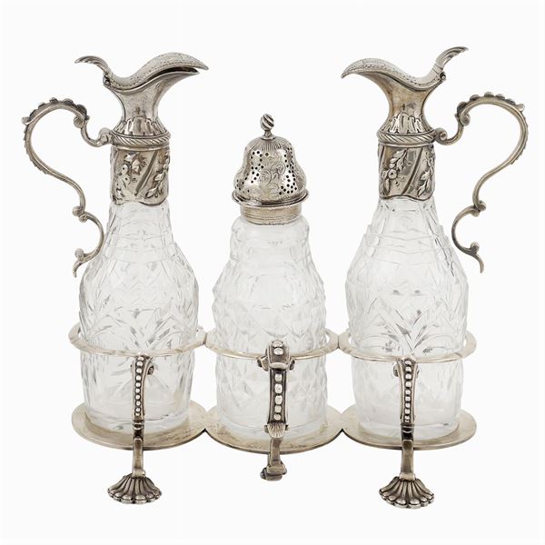 Oliera in argento e cristallo