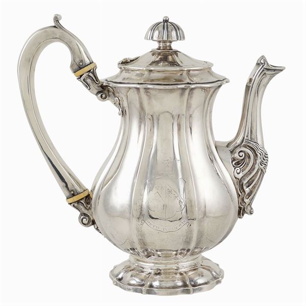 A silver coffeepot
