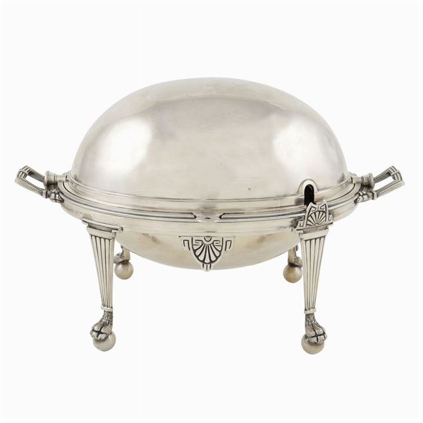 English Silver Plate Entree Serving Dish Revolving Dome