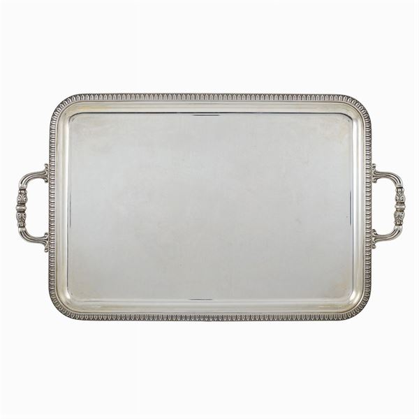 A rectangular silver tray