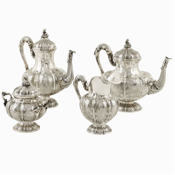 A silver coffee and tea service