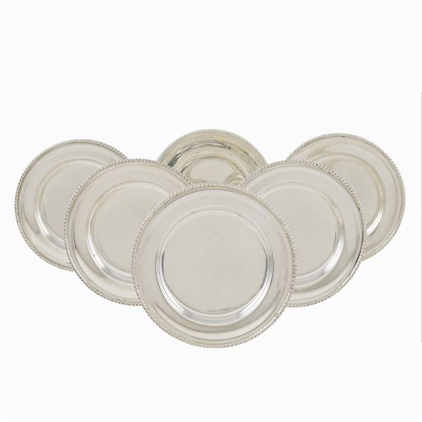 Set di sei piattini da dolce in argento