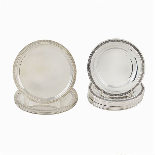 Set di 6 sottobottiglia e 12 sottobicchieri in argento  (Italia, XX Sec.)  - Asta GIOIELLI E OROLOGI  - Colasanti Casa d'Aste
