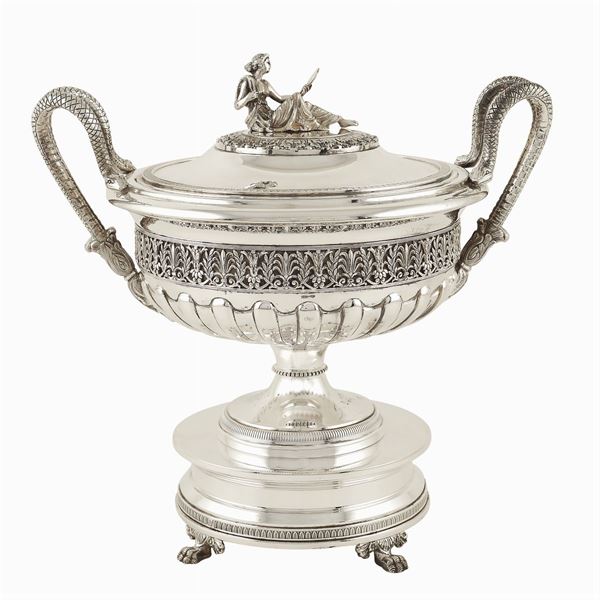 A silver centerpiece cup
