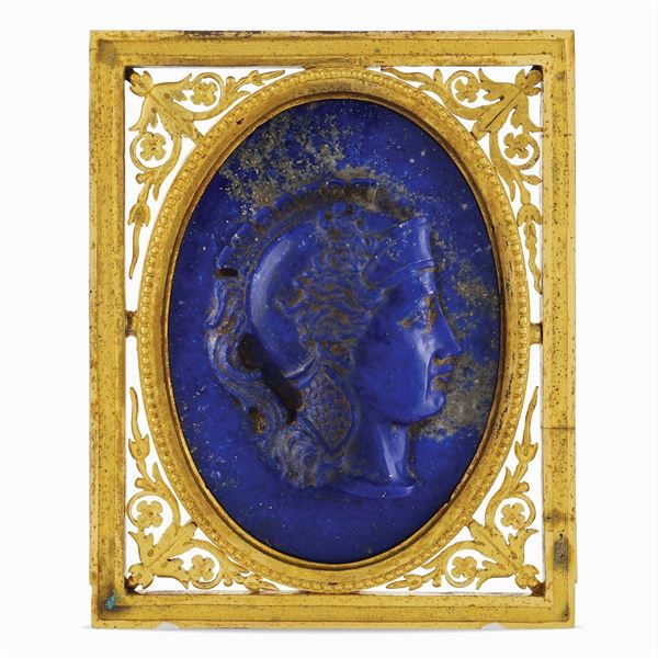 Placca in bronzo dorato e lapislazzulo