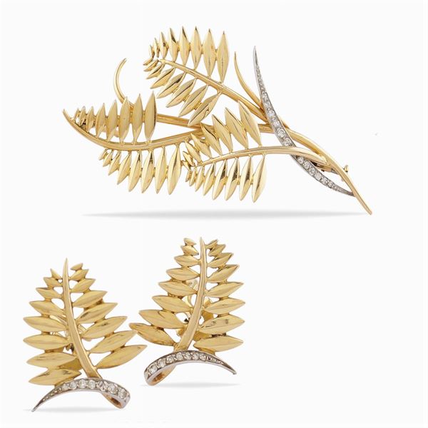 Parure spilla e orecchini a forma di foglie