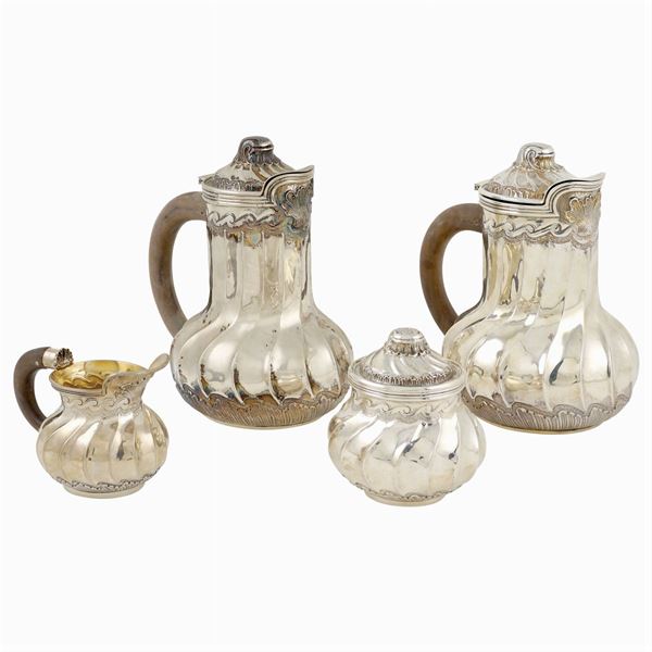 A silver coffee and tea set