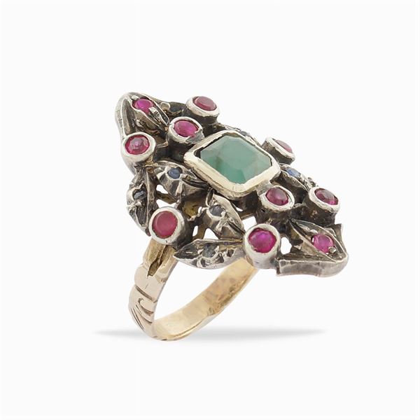 Anello a losanga in oro rosa e argento
