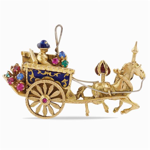 An 18kt gold "carriage" brooch