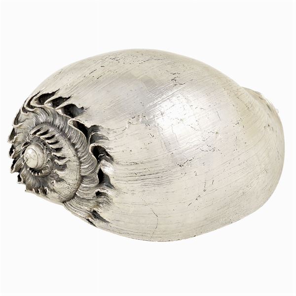 A shell covered in silver