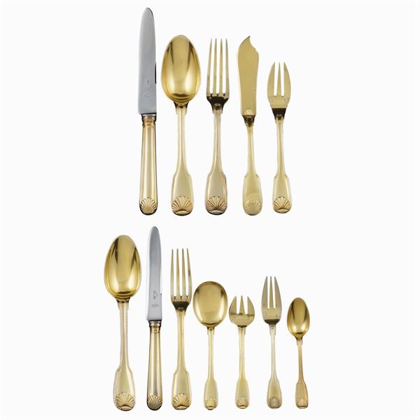 Servizio di 144 posate in argento vermeil