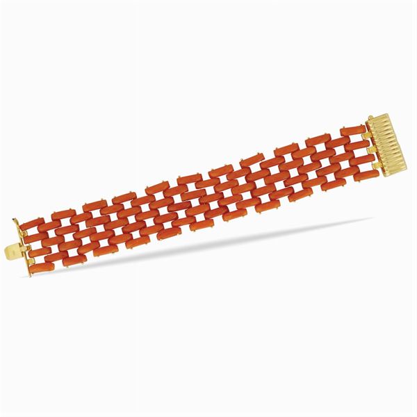 Bracciale in oro giallo 18kt e corallo mediterraneo