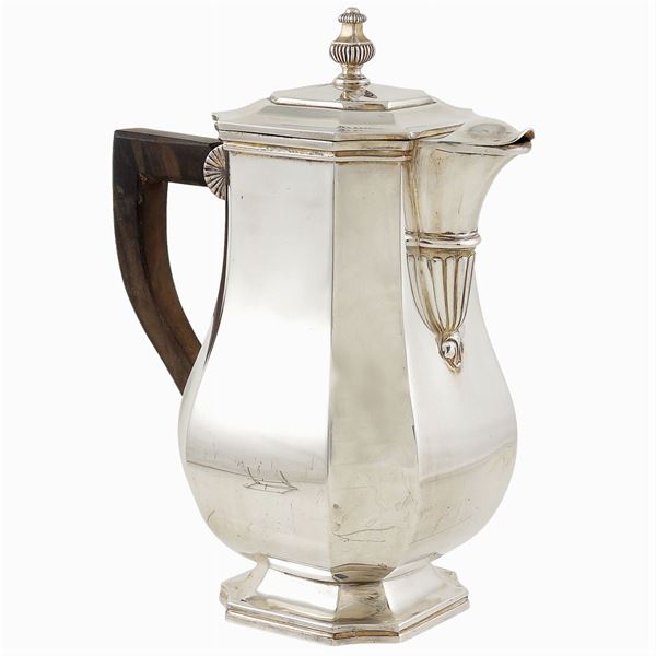 A silver coffeepot