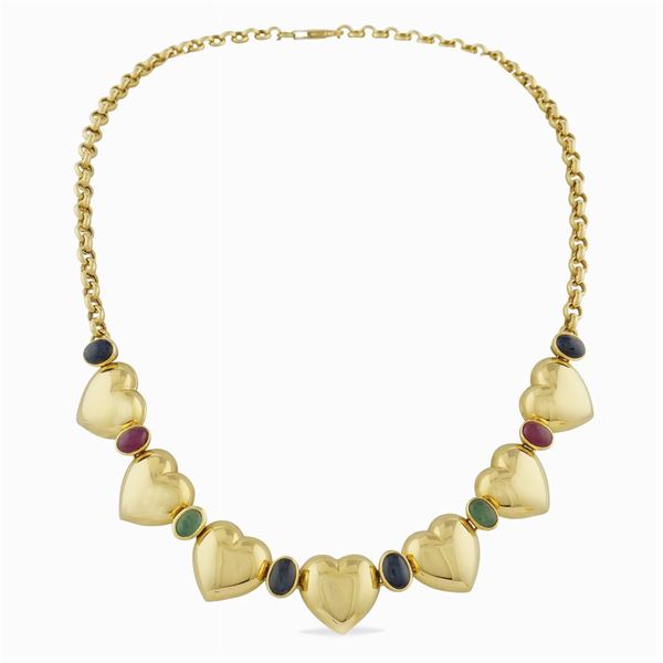 Girocollo a cuori in oro giallo 18kt