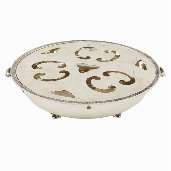 A silver food warmer