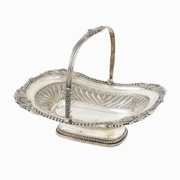 A silver basket with handle