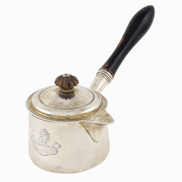 A silver covered brandy saucepan