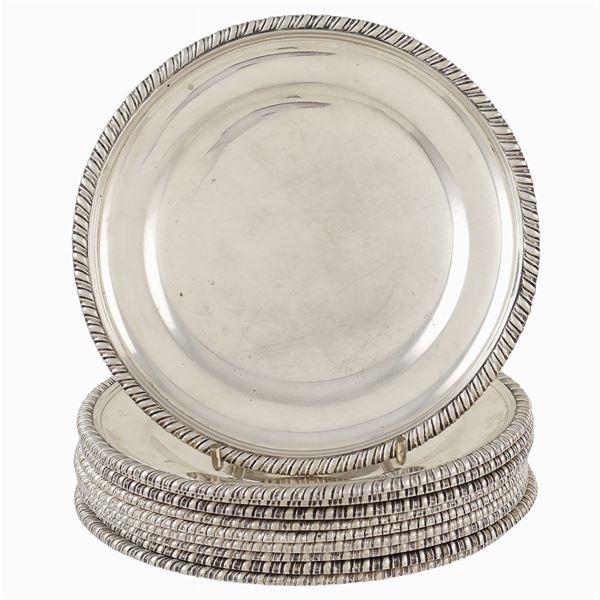 Set di 10 piattini portapane in argento