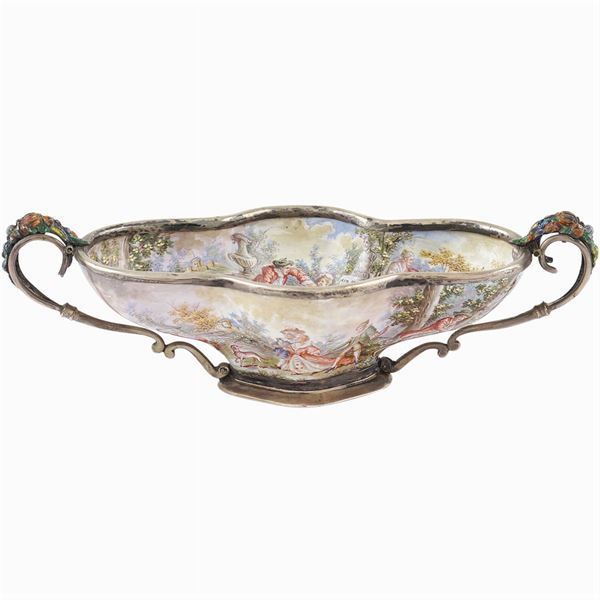 A silver and enamel basket