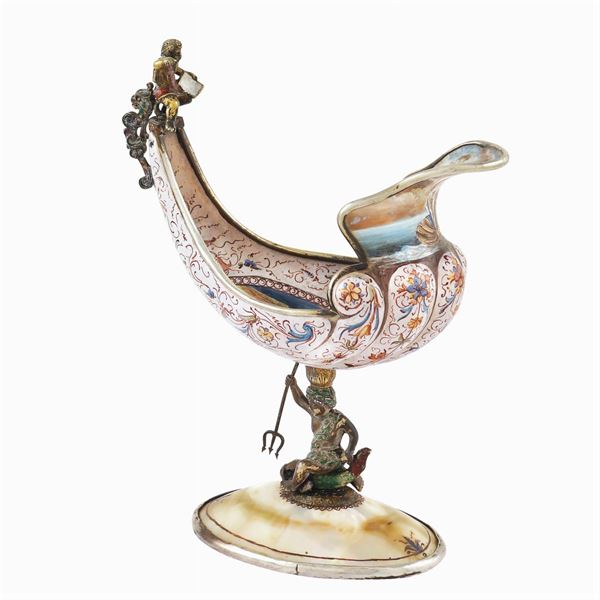A silver and enamel stand