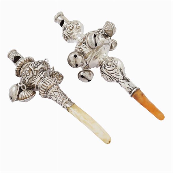 Two silver coral and ivory bells  (19th century)  - Auction  FINE JEWELS - Colasanti Casa d'Aste