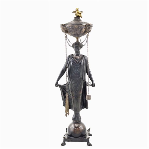 A silver and bronze electrified oil lamp  (19th century)  - Auction  FINE JEWELS - Colasanti Casa d'Aste