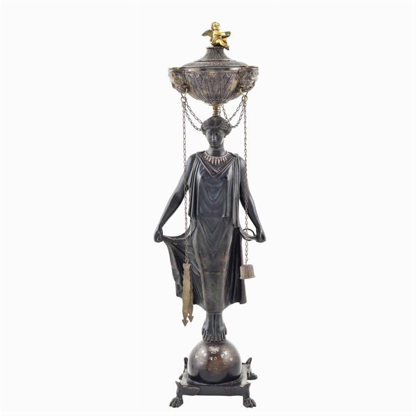 Lucerna in bronzo e argento elettrificata  (XIX Sec.)  - Asta GIOIELLI E OROLOGI  - Colasanti Casa d'Aste