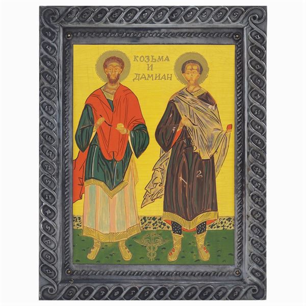 An Icon with Saints Cosma and Damiano  (20th century)  - Auction  FINE JEWELS - Colasanti Casa d'Aste