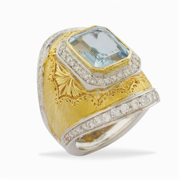Anello in oro giallo satinato e bianco 18kt
