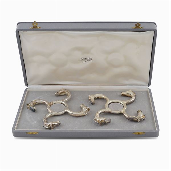 Hermes, coppia di sottobottiglia vintage