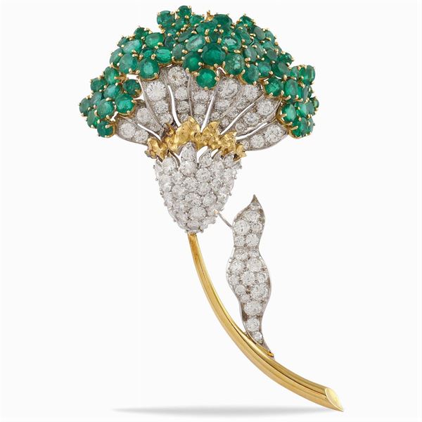 Spilla fiore in oro giallo e bianco 18kt
