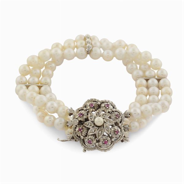 Bracciale a tre fili di perle coltivate