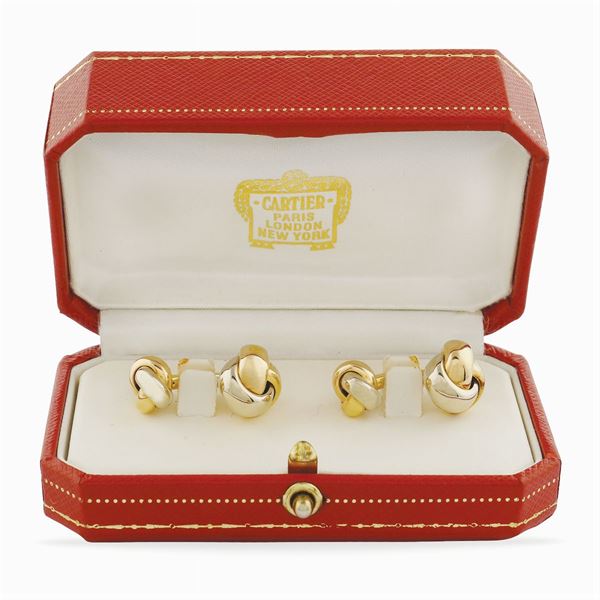 Cartier, gemelli "Trinity" in oro tre colori 18kt  (firmati e numerati A88749)  - Asta GIOIELLI E OROLOGI  - Colasanti Casa d'Aste